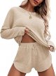 Womens Waffle Knit Pajama Sets Long Sleeve Top
