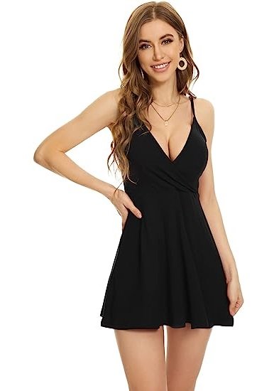 Womens V Neck Sexy Backless Dress Adjustable Spaghetti Strap Short Dress