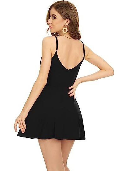 Womens V Neck Sexy Backless Dress Adjustable Spaghetti Strap Short Dress