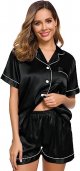 Women's Silk Satin Pajama Set Loungewear Button Down