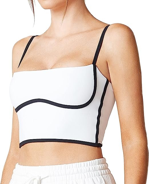 Sleeveless Spaghetti strap padded sports bra vest square neck double-layer fitness basic Crop top
