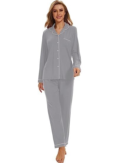 Button up Pajamas for Women, Long Sleeve Sleepwear Soft Loungewear
